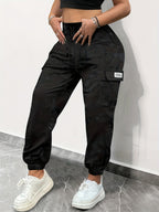 Calças Cargo Camufladas Femininas - Calças de Corte Larga com Cordão na Cintura, Tecido Sem Elasticidade para Uso Diário e Exterior - Calças Casuais para Mulher para Todas as Estações, Roupa de Exterior, Calças de Corte Relaxado, Construção Durável, Estilo Jogger, Uso Confortável