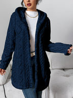 Casaco Cardigã com Capuz de Pelúcia Jacquard Quente e Fashion para Outono-Inverno