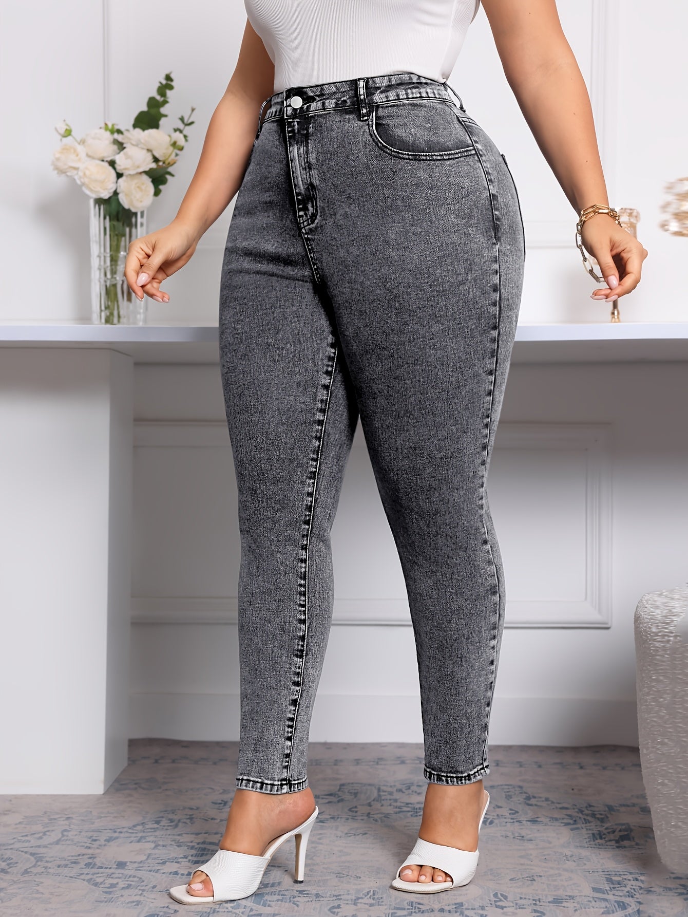 Jeans femininos oversized elásticos