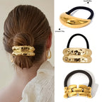 Conjunto de 3 peças de cordão de cabelo oco em liga dourada, design elegante e minimalista com detalhe de renda, cor sólida, para o festival de Natal, adequado para idades a partir dos 14 anos.