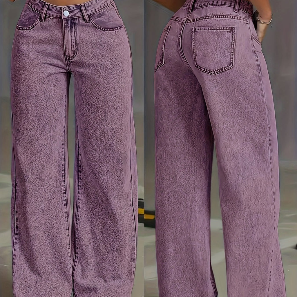 High-Waist Acid-Washed Straight Jeans with Tummy Control