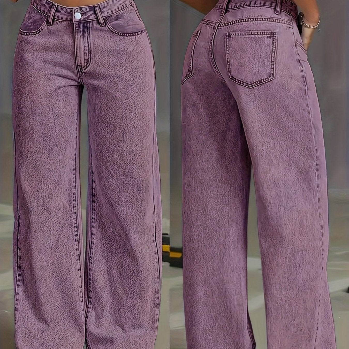 High-Waist Acid-Washed Straight Jeans with Tummy Control