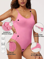 1peça Body Shaper Feminino Sem Costura com Tanga, Abertura na Barriga e Alças Ajustáveis - Suporte Médio, Peito e Cintura Sem Acolcho, Fato de Yoga Fitness em Amarelo Sólido, Estampa de Leopardo ou Preto Sem Costura