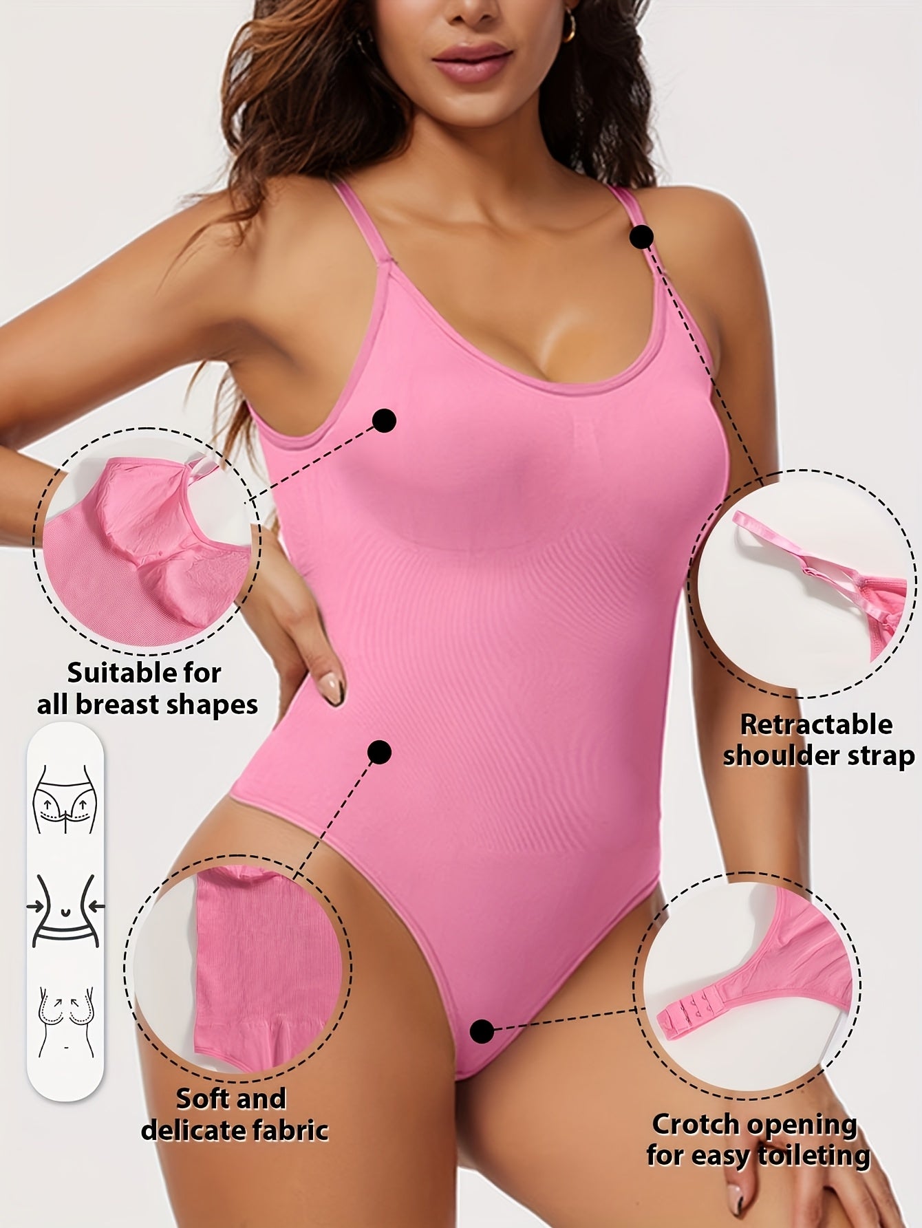 1peça Body Shaper Feminino Sem Costura com Tanga, Abertura na Barriga e Alças Ajustáveis - Suporte Médio, Peito e Cintura Sem Acolcho, Fato de Yoga Fitness em Amarelo Sólido, Estampa de Leopardo ou Preto Sem Costura