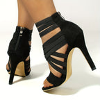 Sandálias de salto agulha para mulheres, bombas de vestido de moda com ponta aberta, saltos elegantes com fecho de correr na parte de trás