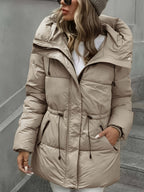 Casaco de Cor Lisa Feminino | Comprimento Midi, Manga Comprida, Detalhe de Cordão, Estilo Casual, Moda Elegante para Outono e Inverno