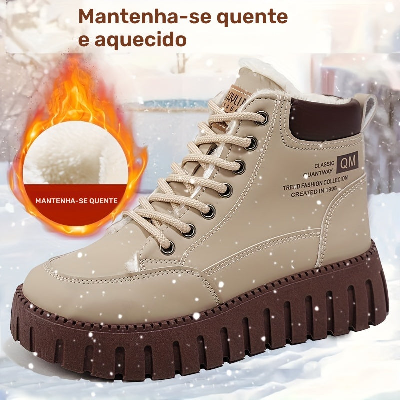 Botas de Cano Alto Femininas para Inverno com Forro Polar e Solado Grosso, Confortáveis e Casuais