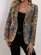 Novo Blazer de Manga Comprida Elegante para Mulher, Estampado Floral e com Um Botão, Design de Comprimento Médio para a Primavera e o Outono.