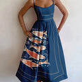 Navy & Orange Abstract Fish Print Off-Shoulder Dress