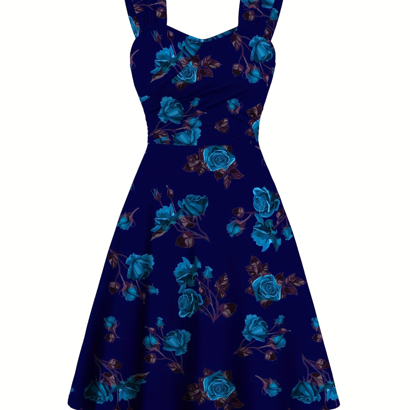 Elegant Red Rose Print Off-Shoulder Dress