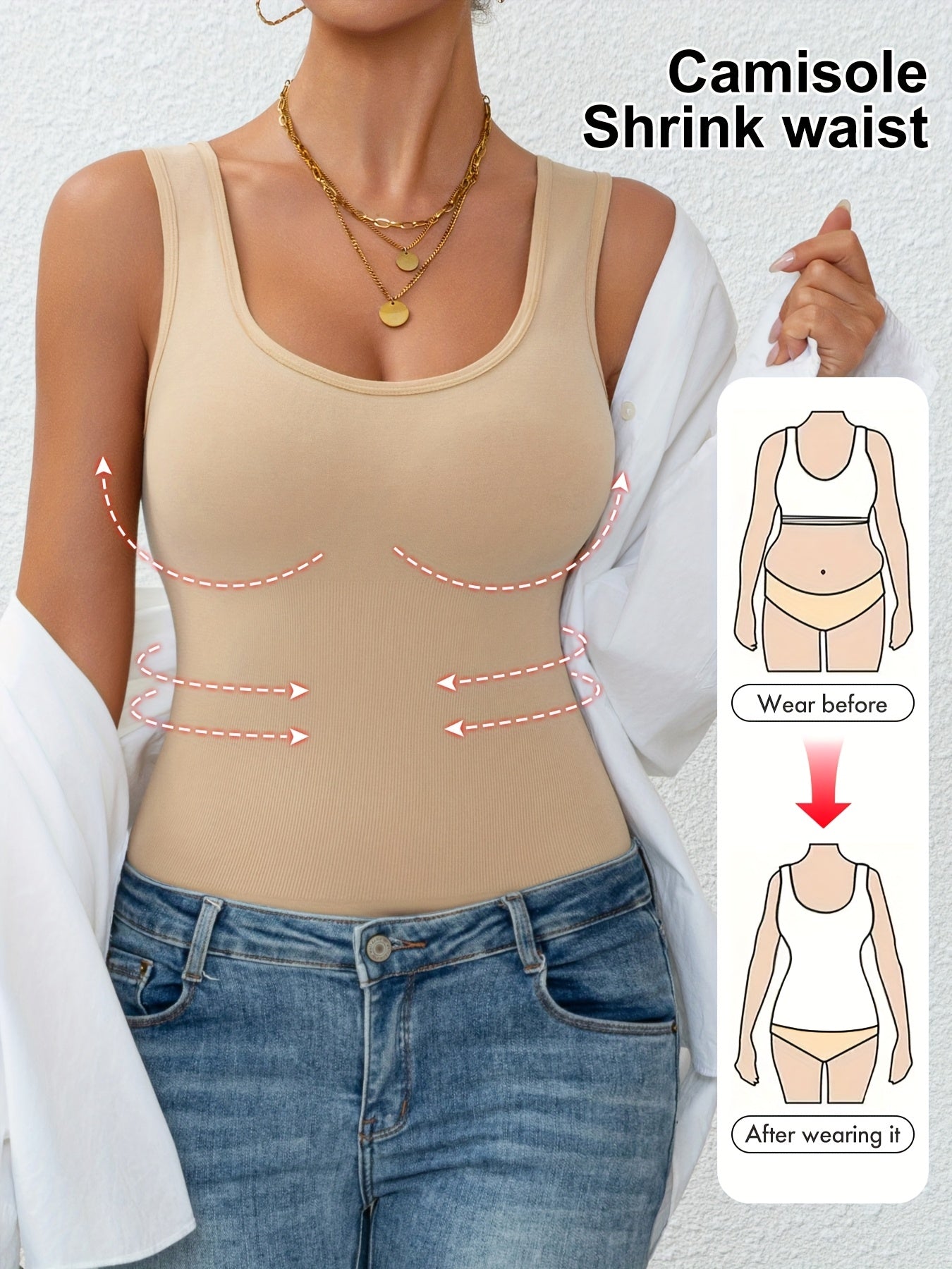 Vest de Controle Abdominal Feminino, Roupa Íntima Sem Mangas Confortável para Modelagem e Cintura Ajustada em Treinos