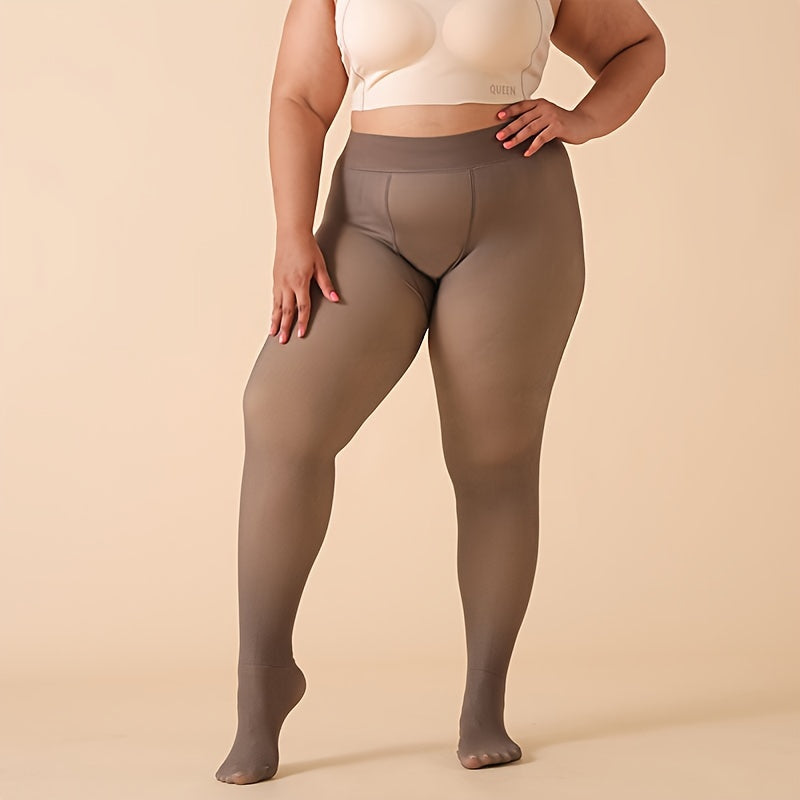 Collants forrados em fleece para mulheres de tamanhos grandes, ideais para o outono e inverno, leggings quentes com alta elasticidade.