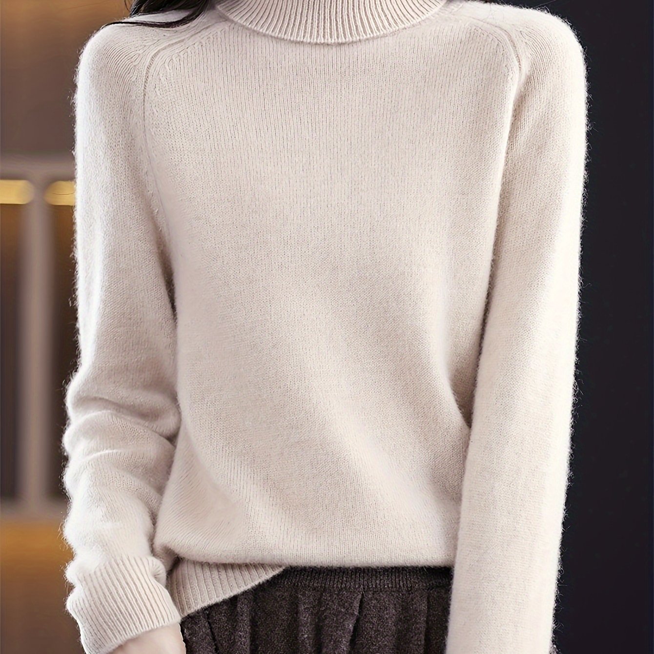 Chic High-Neck Women's Knit Sweater - Soft & Warm Essential