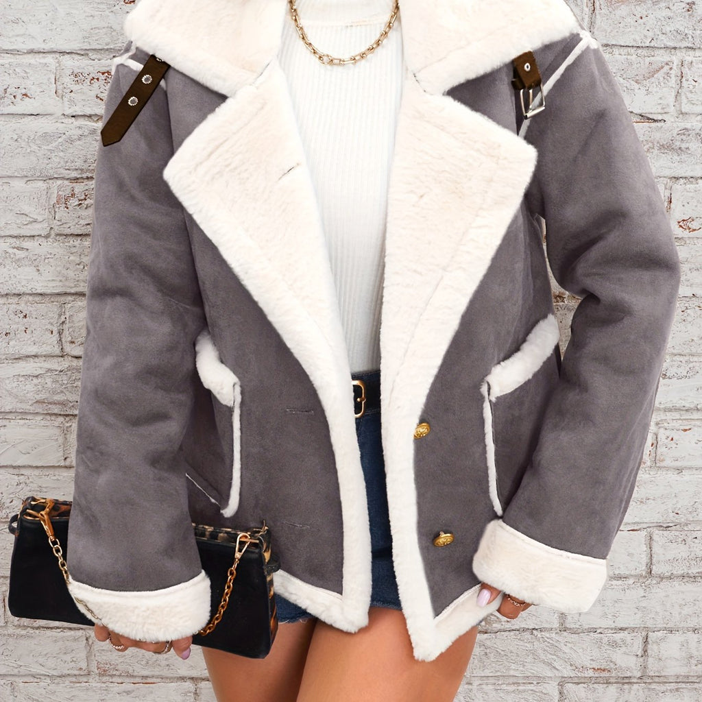 Chic Women's Winter Coat with Pink and White Collar