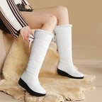 Botas de neve brancas para mulheres - Botas de inverno confortáveis até o meio da panturrilha com forro de pele sintética fofa, sola de borracha antiderrapante, salto plano e abertura lateral com fecho de correr para atividades ao ar livre, calçado de inverno | Botas de neve elegantes | Calçado durável