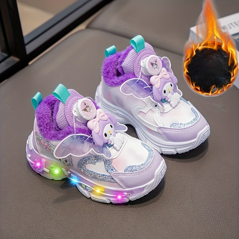 Tênis Brilhantes com Asas Iluminadas para Meninas - Fivelas Giratórias e Solas Luminosas - Sapatos de Inverno Baixos e Quentes Rosa/Branco, PU, para Corrida ao Ar Livre, Presentes de Natal ('Botas Mágicas para Caminhar')