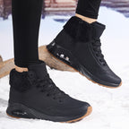 Botas de inverno para mulheres com cano médio, forro de lã espessa e parte superior de PU respirável - Botas de neve com biqueira redonda para clima frio, looks casuais e desportivos, botas de inverno, calçado para exterior, calçado moderno, construção durável