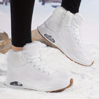 Botas de inverno para mulheres com cano médio, forro de lã espessa e parte superior de PU respirável - Botas de neve com biqueira redonda para clima frio, looks casuais e desportivos, botas de inverno, calçado para exterior, calçado moderno, construção durável