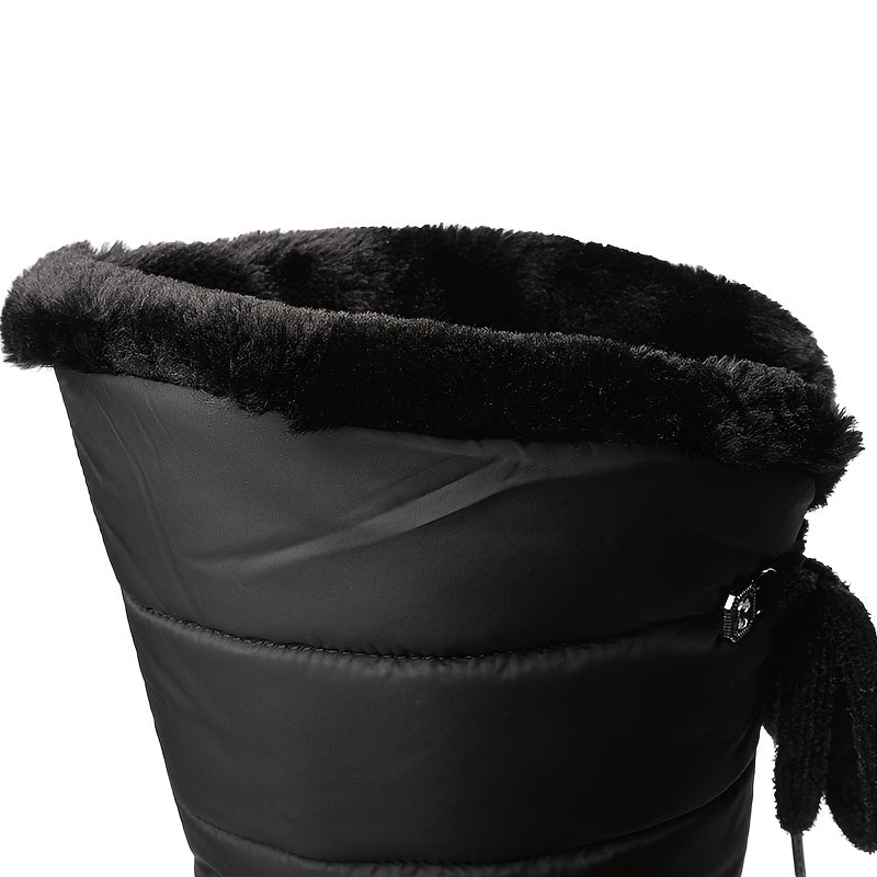 Botas de neve brancas para mulheres - Botas de inverno confortáveis até o meio da panturrilha com forro de pele sintética fofa, sola de borracha antiderrapante, salto plano e abertura lateral com fecho de correr para atividades ao ar livre, calçado de inverno | Botas de neve elegantes | Calçado durável