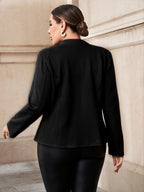 Tamanho Plus, Jaqueta Elegante Feminina Plus Size - Tecido Macio Imitação de Pele de Carneiro, Cintura Ajustada & Casaco com Gola Alta e Botões Dourados, Blazer para Todas as Estações para Uso Casual/Escritório/Festa (Abrigo Amigável para Curvas)