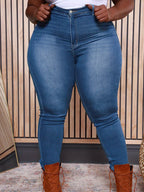 Jeans Justos Elásticos Plus Size para Mulher - Calças Elásticas Não Transparentes com Fecho de Zíper Incorporado, Roupa para Todos os Dias e Formais para Todas as Estações - Jeans K.1978 para Mulher