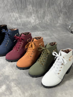 MagiMoBo Botins de Salto Médio para Mulher | Confortáveis em Sintético com Design de Fivela Decorativa, Sapatos Casuais para Todas as Estações, Salto Bloco, Fecho de Zíper