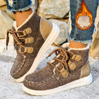 Botas de Inverno para Mulheres com Sola de Plataforma Grossa - Bege/ Botas de Cano Alto com Atacadores, Sola de EVA Antiderrapante para Clima Frio, Eventos Diários e Formais - Sapatos Quentes para as Estações de Outono e Inverno, Calçado de Estação, Design de Bico Redondo, Construção Durável, Mulheres Conscientes da Moda