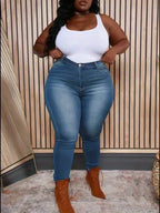 Jeans Justos Elásticos Plus Size para Mulher - Calças Elásticas Não Transparentes com Fecho de Zíper Incorporado, Roupa para Todos os Dias e Formais para Todas as Estações - Jeans K.1978 para Mulher