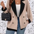 Oversized Women's Blazer with Double-Breasted Color Block