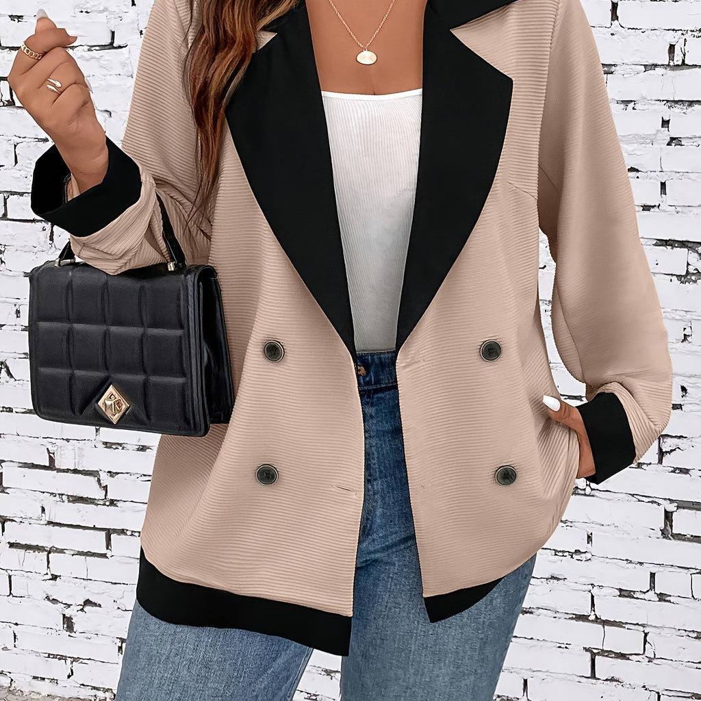 Oversized Women's Blazer with Double-Breasted Color Block