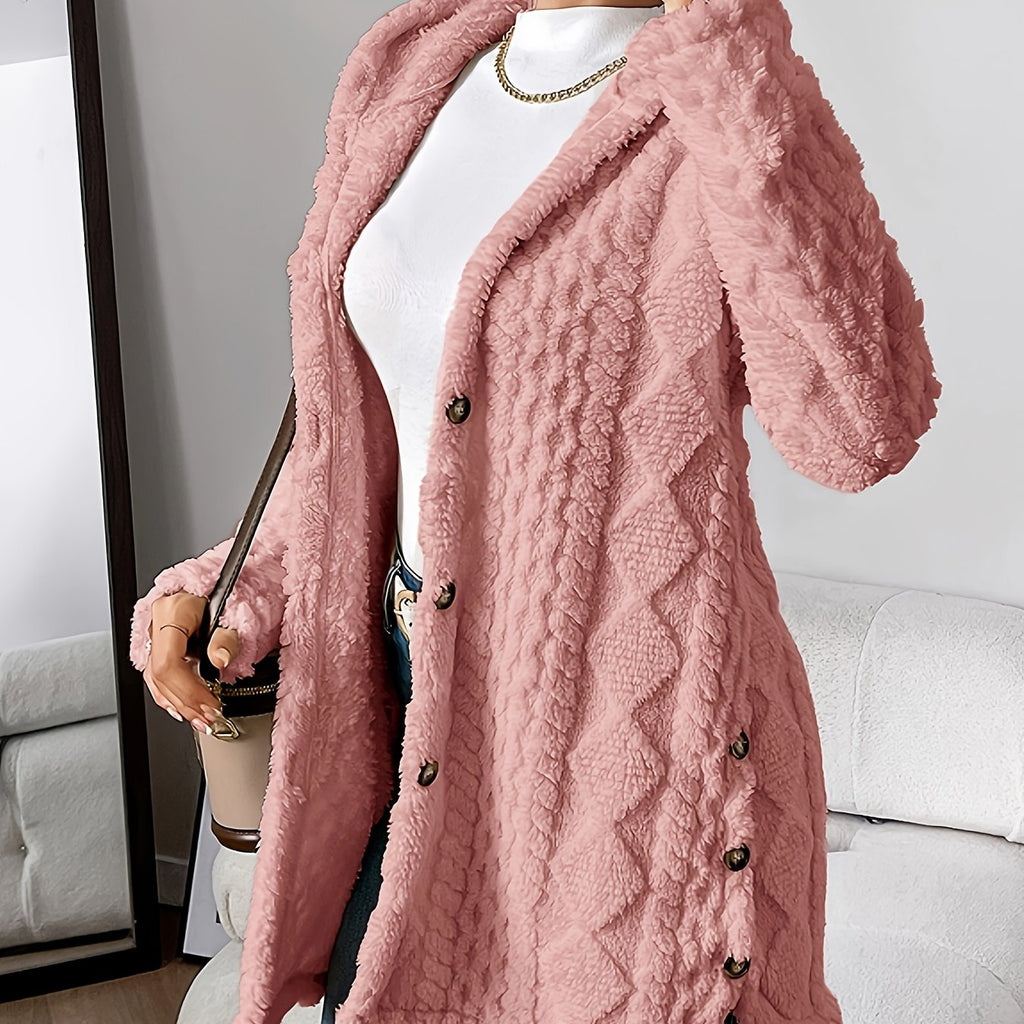 Chic Hooded Jacquard Plush Cardigan for Fall-Winter