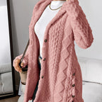 Chic Hooded Jacquard Plush Cardigan for Fall-Winter