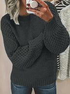 Suéter Casual Oversized Feminino Outono Inverno 2024 - Rosa Suave com Gola Redonda e Manga Longa Design Abajur, Ajuste Confortável para Tamanhos Grandes, Lavagem Manual, Estampa Texturizada, Tecido de Fio de Qualidade