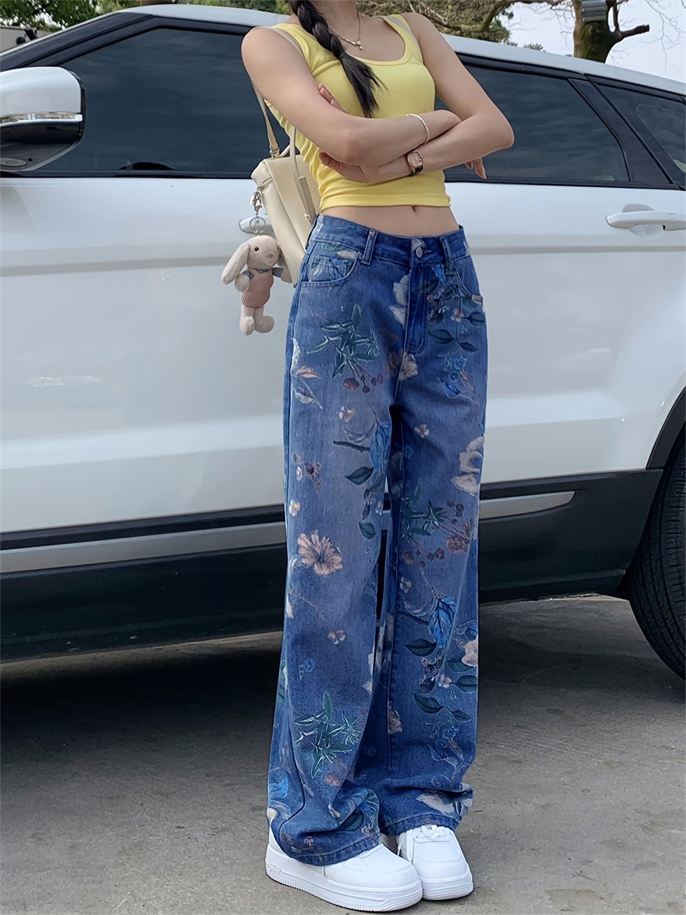 Calças Retas com Estampa Floral