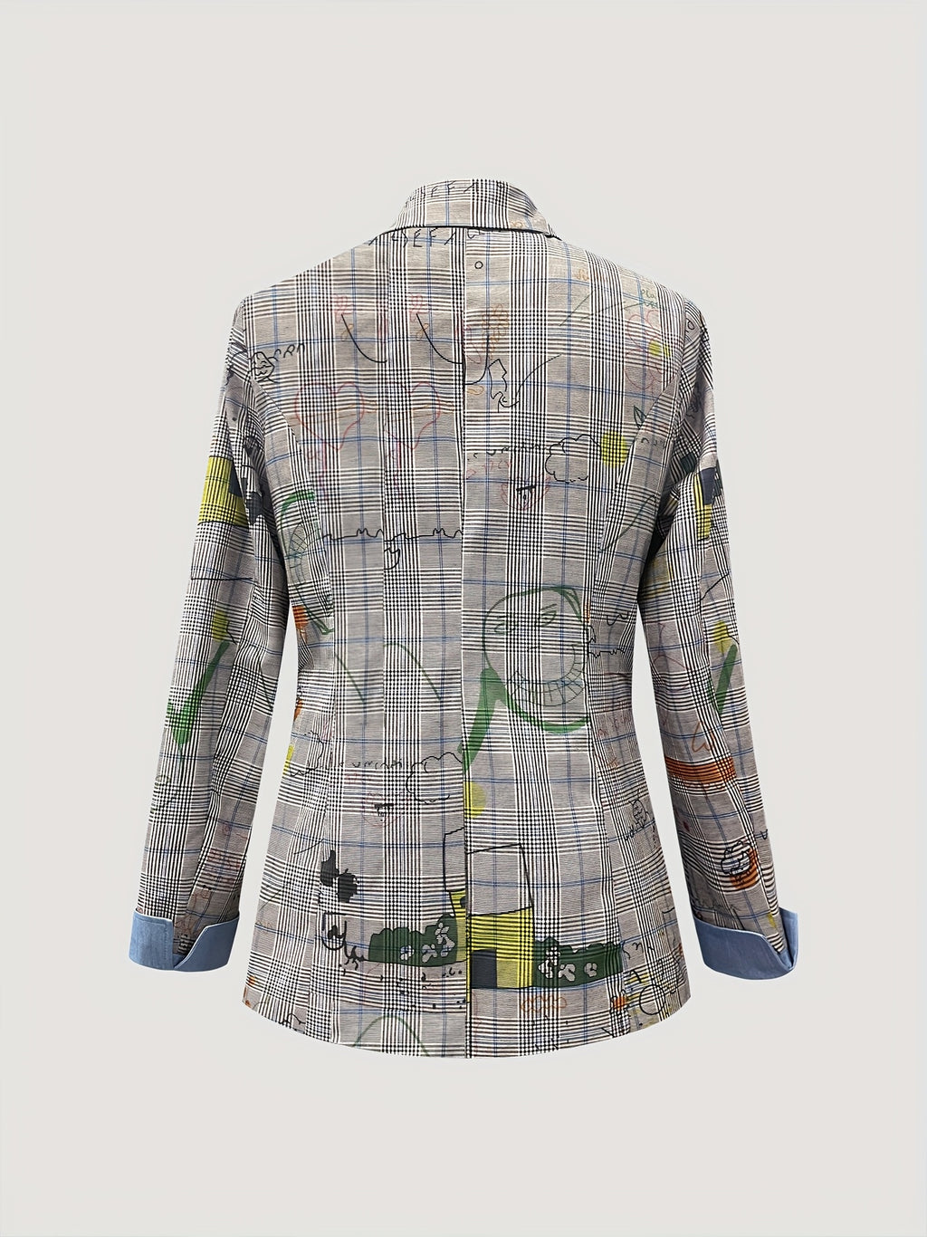 Blazer elegante de manga comprida para deslocações, moderno, com patchwork e estampado de graffiti nos punhos