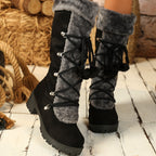 Botas de Inverno Elegantes para Mulheres com Forro de Pele Sintética - Botas de Cano Médio Aconchegantes com Salto Grosso, Detalhes de Pompom e Zíper Lateral | Botas Térmicas Isoladas para Clima Frio, Botas de Inverno