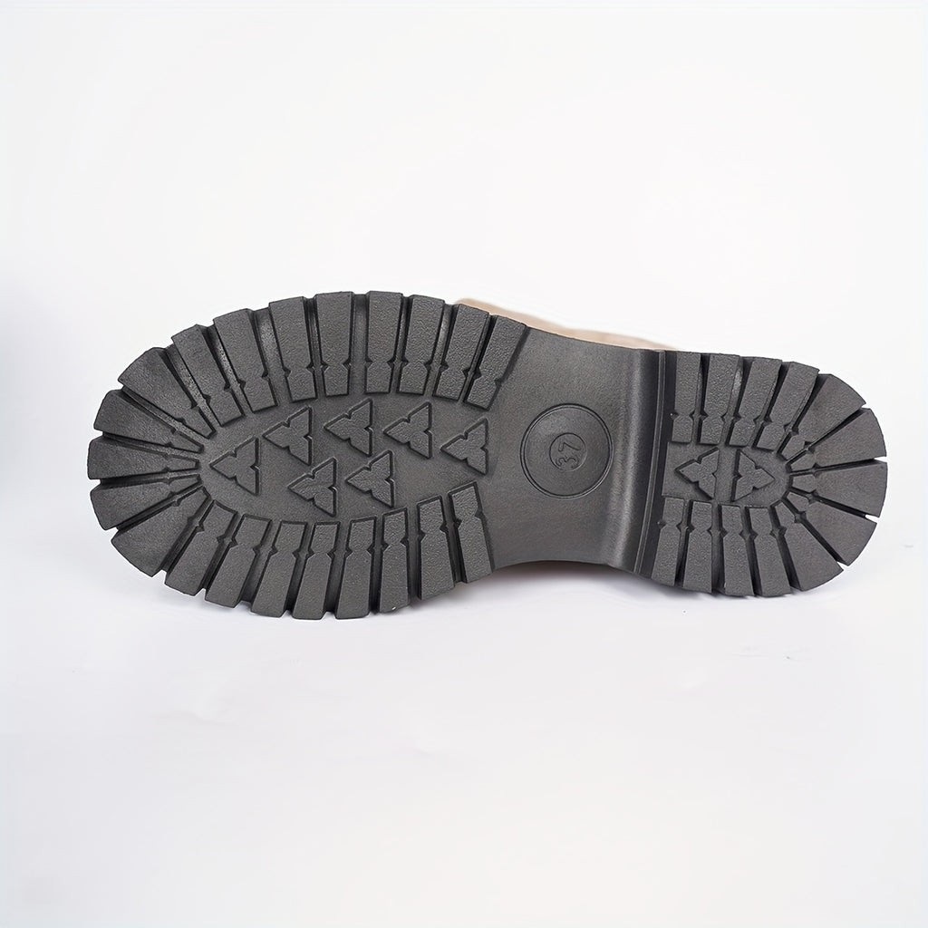 Botins de Salto Alto Grossos para Mulher - Botas de Inverno Slip-On com Sola Grossa em TPU, / Castanho Vermelho/ - Palmilha Acolchoada e Sola de Borracha Antiderrapante, Botas para Mulher, Botas de Outono para Mulher, Botas para Mulheres Plus Size, Roupa Casual, Escritório