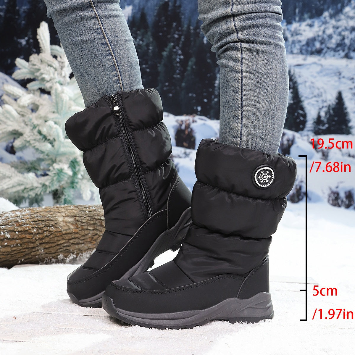 Botas de Neve de Inverno para Mulher - Botas Térmicas Isoladas para Clima Frio com Sola TPR Antiderrapante, À Prova de Vento e de Alta Qualidade - Botas de Meia-Perna para Clima Frio com Palmilha Acolchoada