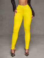 Calças Skinny de Cintura Alta para Mulheres - Pretas Elegantes e Reta com Fechamento em Botão & Zíper Interno, Confortáveis para Todas as Estações, Do Casual ao Formal (Lavável à Mão)