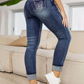 Charming Geometric Embroidered Stretch Jeans