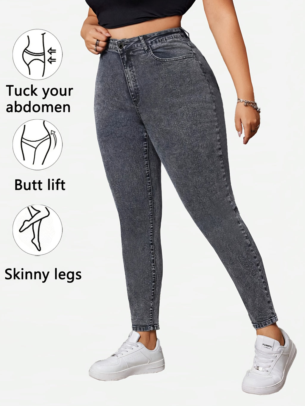 Calças Skinny Plus Size Cinza com Estampa de Floco de Neve e Elástico