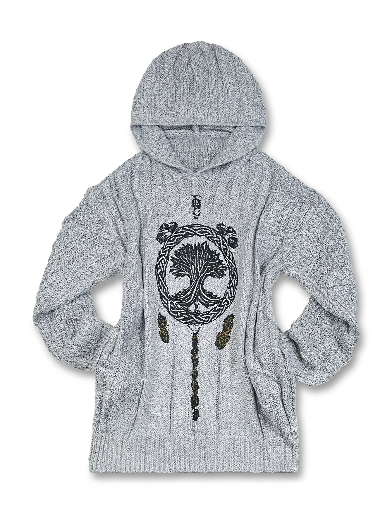 Camisola Elegante com Capuz | Árvore da Vida Bordada Suavemente à Mão, Camisola Casual, Presente Confortável para Todas as Estações