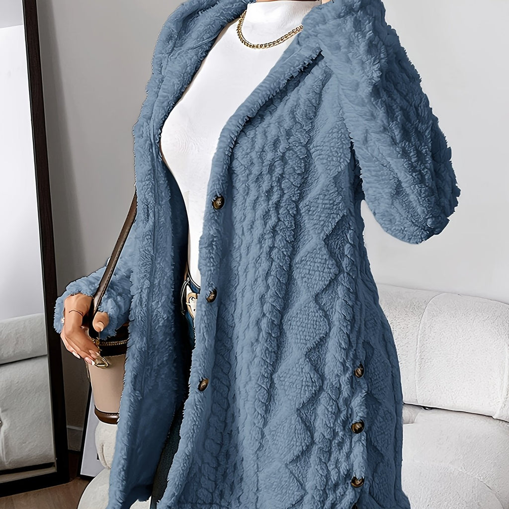 Chic Hooded Jacquard Plush Cardigan for Fall-Winter