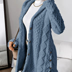 Chic Hooded Jacquard Plush Cardigan for Fall-Winter