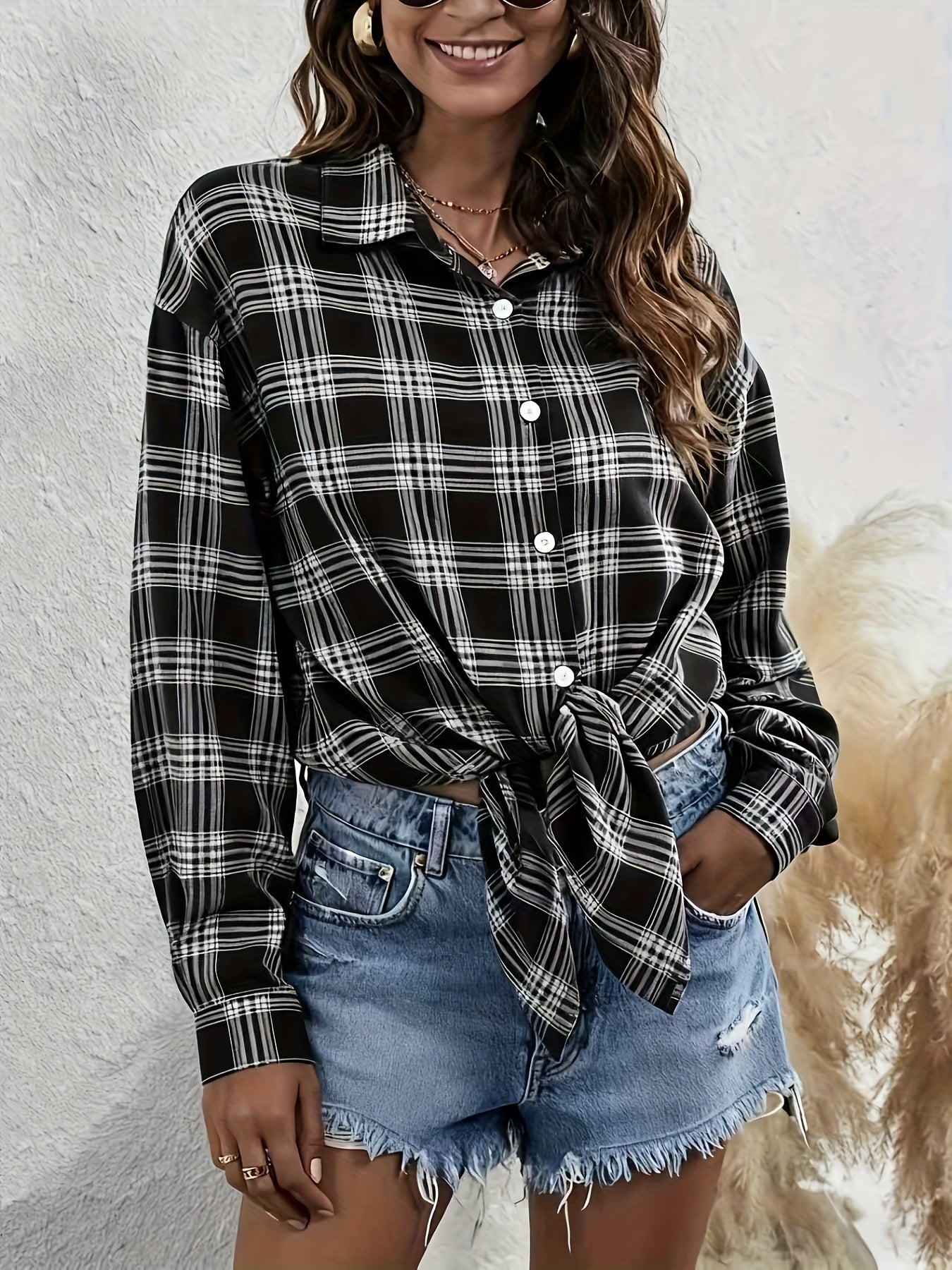 Camisa de Botões Oversize Feminina - Blusa de Manga Comprida e Corte Solto com Decote Quadrado, Tecido Opaco para Looks Diários e Formais - Transição Primavera/Outono, Roupa de Primavera Outono, Construção Durável, Topo Elegante, Roupa de Escritório