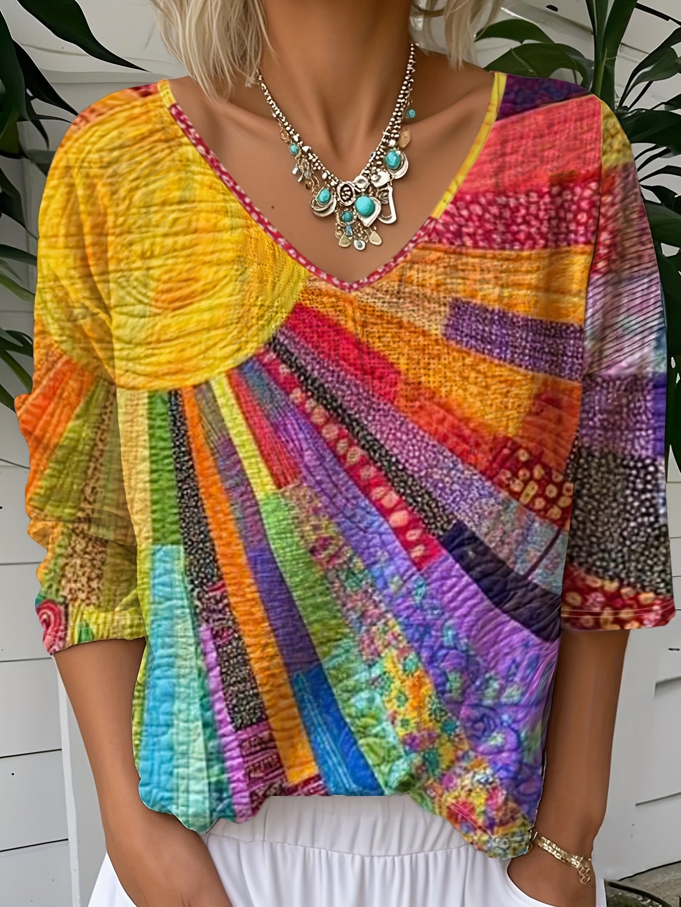 Outono/Inverno Moda Feminina Estampa Versátil Estilo Casual Elegante Midi Camiseta Casual Top para Casa e Uso Diário