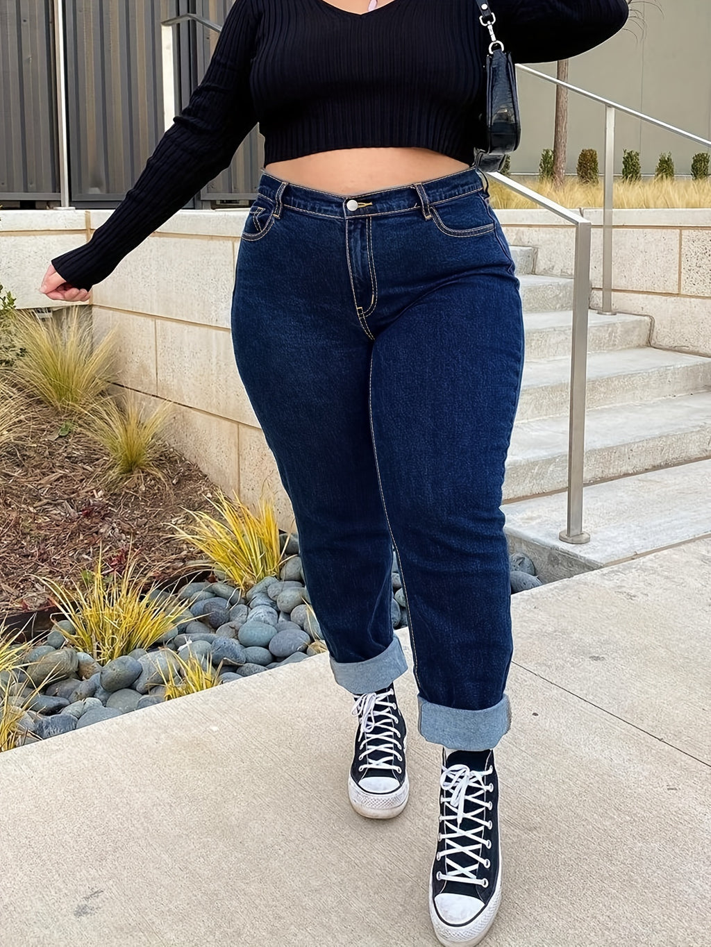 Calças Retas Elásticas Plus Size para Mulheres