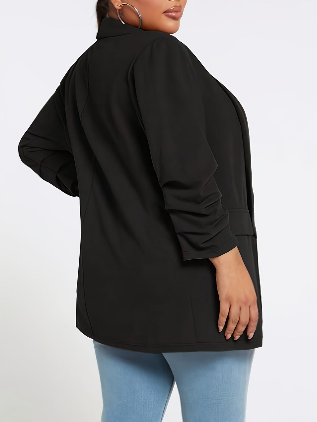 Tamanho Plus, Jaqueta Blazer Elegante Oversized para Mulheres - Casaco H-Line de Cor Sólida com Gola e Mangas, Casual e Profissional, Trench Coat Lavável à Mão para Todas as Estações, Escritório, Eventos Semi-Formais (Sem Cinto)