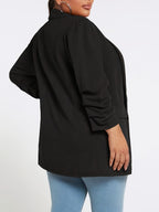 Tamanho Plus, Jaqueta Blazer Elegante Oversized para Mulheres - Casaco H-Line de Cor Sólida com Gola e Mangas, Casual e Profissional, Trench Coat Lavável à Mão para Todas as Estações, Escritório, Eventos Semi-Formais (Sem Cinto)