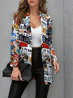 Blazer Plus Size Feminino com Estampa Neon Graffiti - Jaqueta Streetwear Retrô, Casaco Casual Solto para Mulheres Modernas